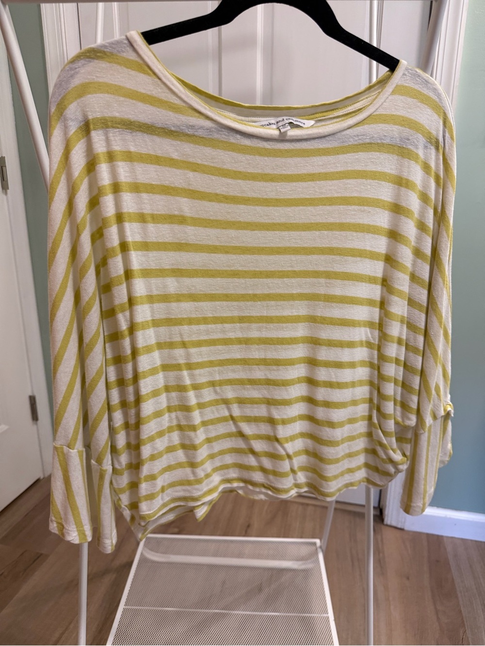 cupcakes & cashmere Yellow and White Striped Boatneck Top